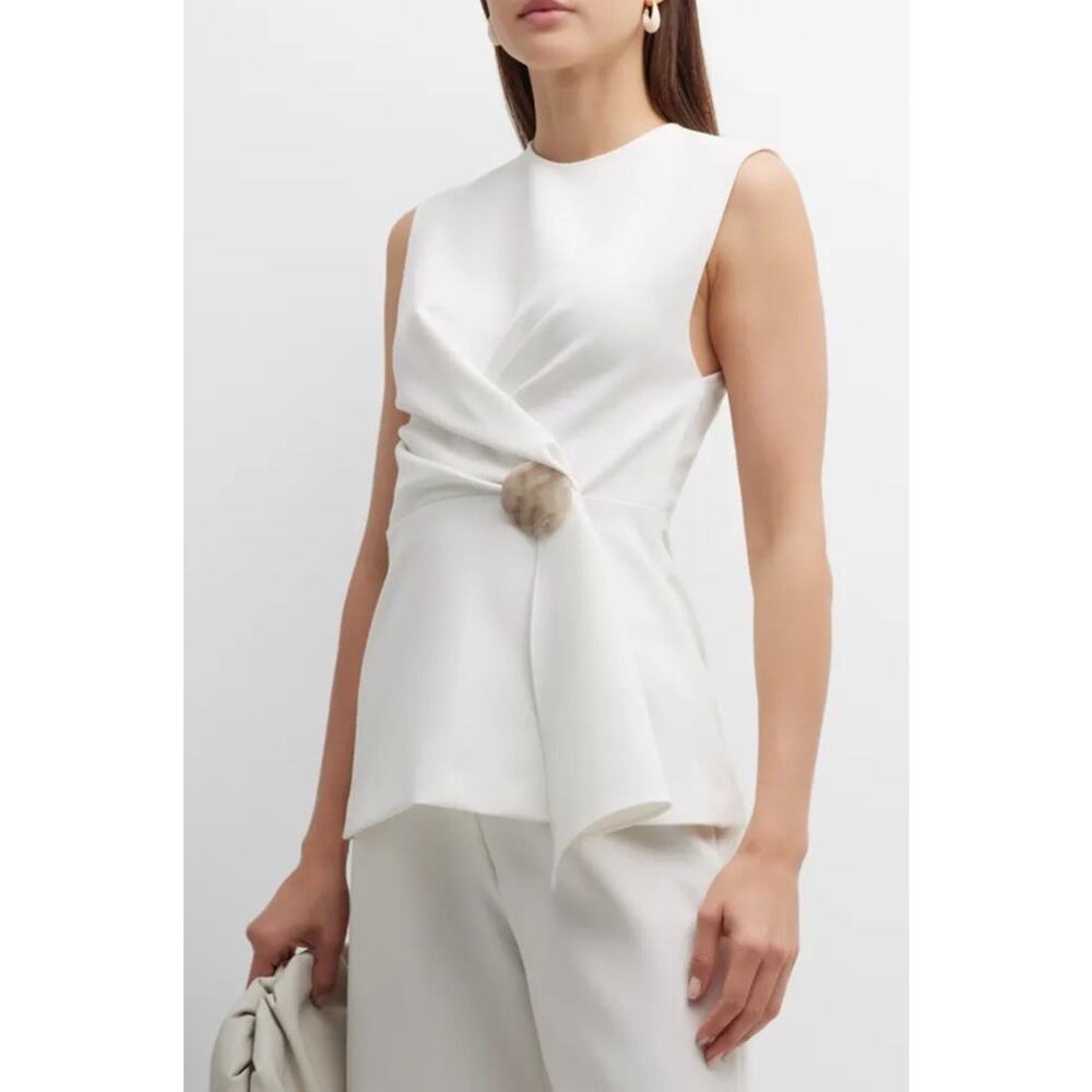 Lela Rose Asymmetrical Sleeveless Top with Button Detail Sz 14 NWT $790